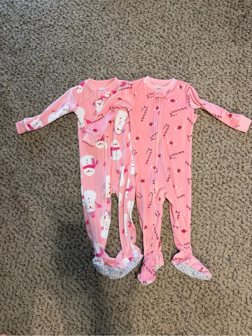 Carters Pink Holiday Kids One-Piece Footie Pajamas Bundle